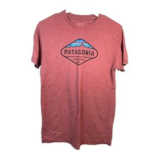 Patagonia Men's Graphic Tee Tshirt Logo Maroon Small Slim Fit Gorpcore HIking